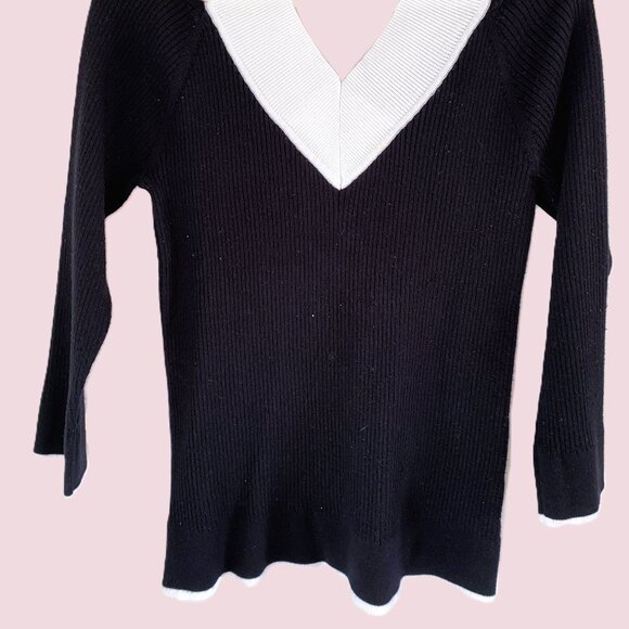 Cable and Gauge V-Neck Rayon Poyester blend - Black/White - Size L - Picture 3 of 6